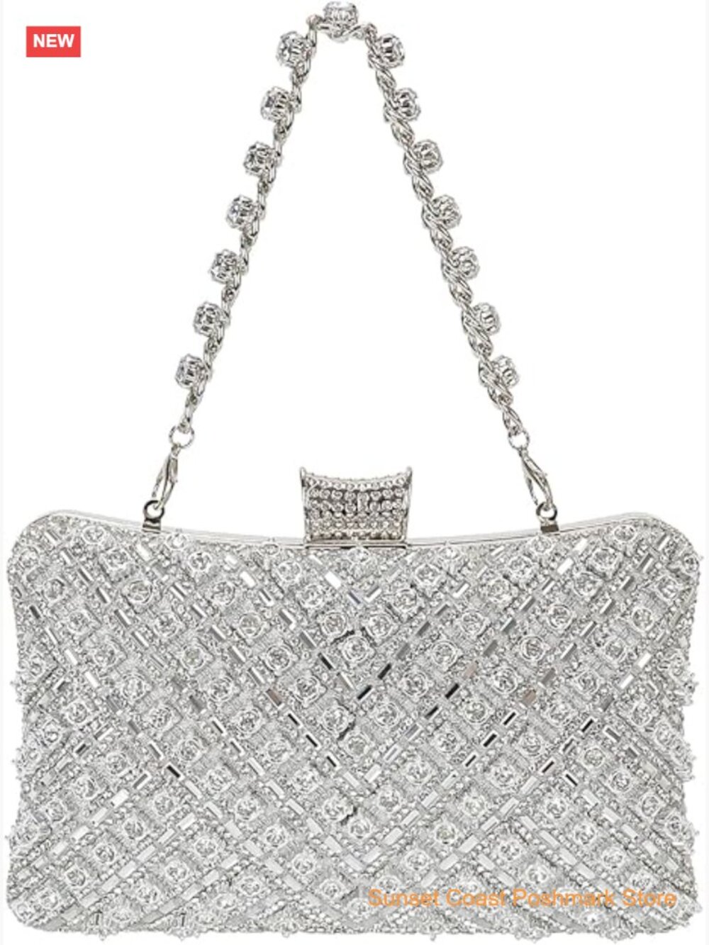 Sparkly Rhinestone Clutch with Chains Evening Handbag Purse Shoulder Bag